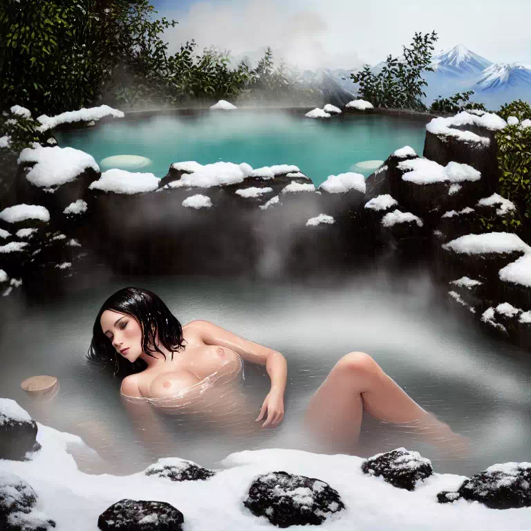 Woman in hot spring