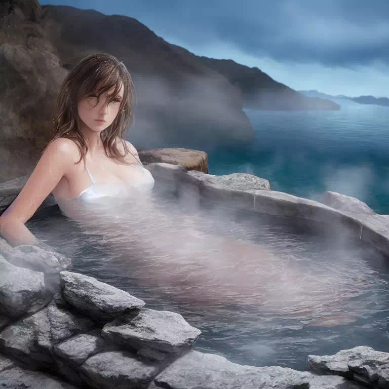 Woman in hot spring