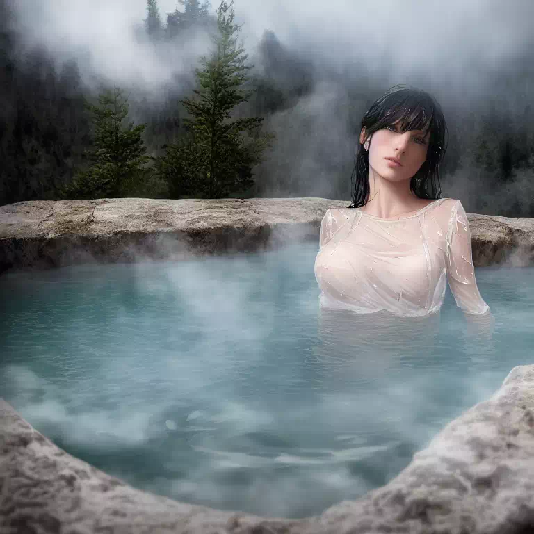 Woman in hot spring