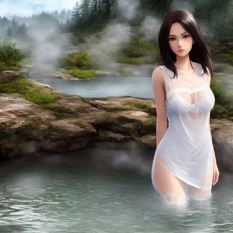 Woman in hot spring