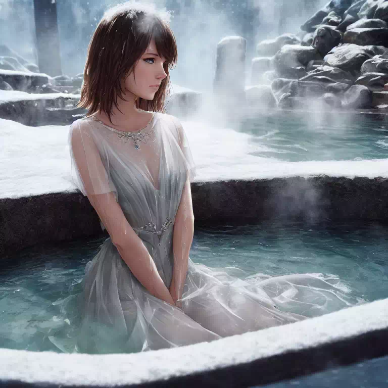 Woman in hot spring