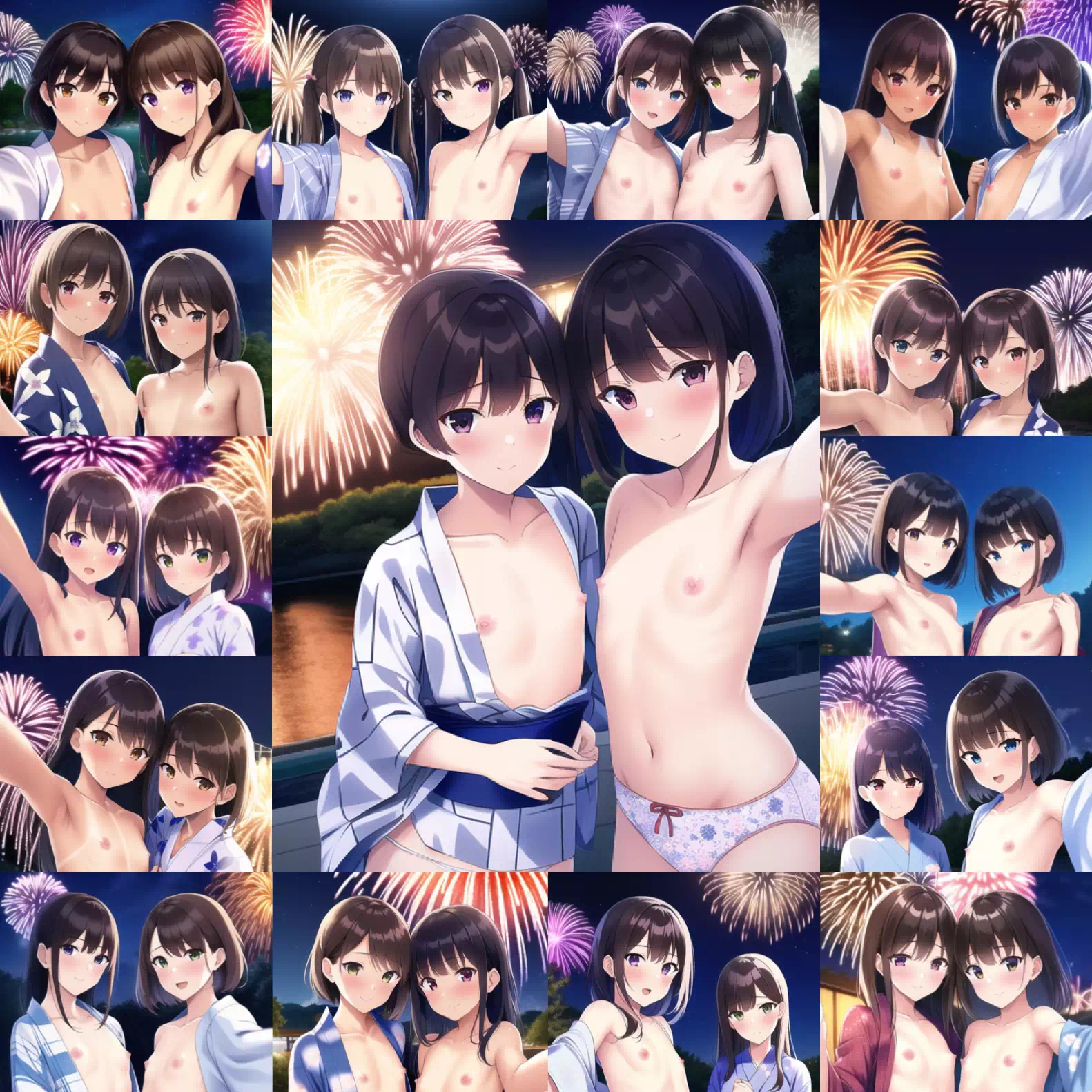 花火大会で露出自撮りする少女達