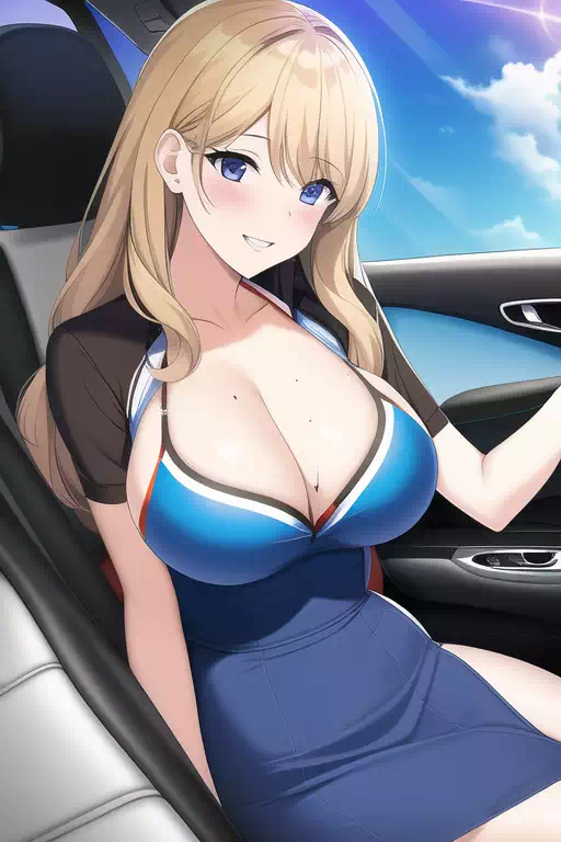 車と巨乳水着