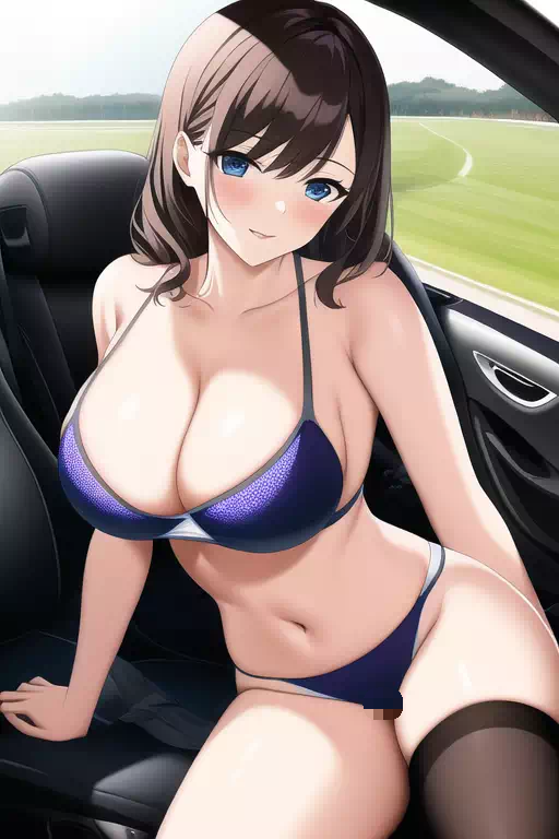車と巨乳水着