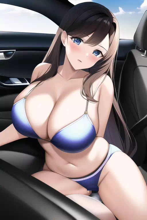 車と巨乳水着