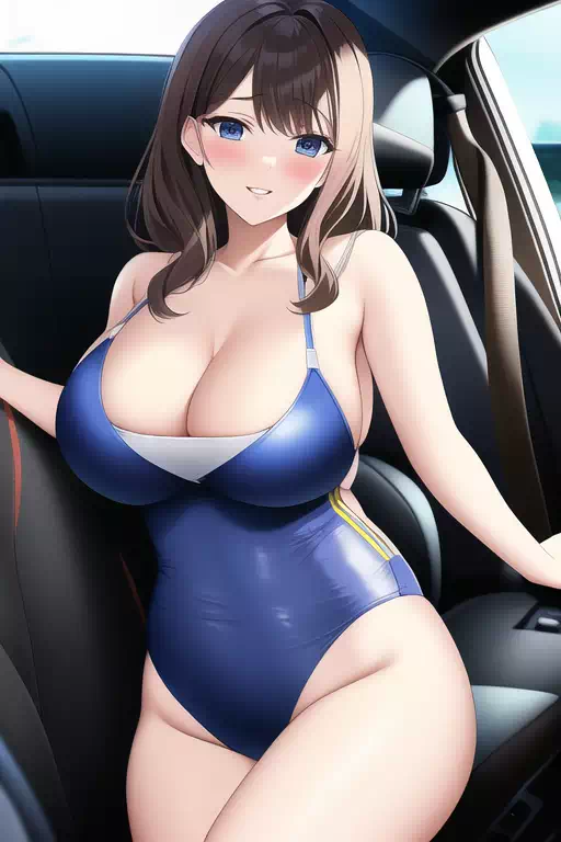 車と巨乳水着