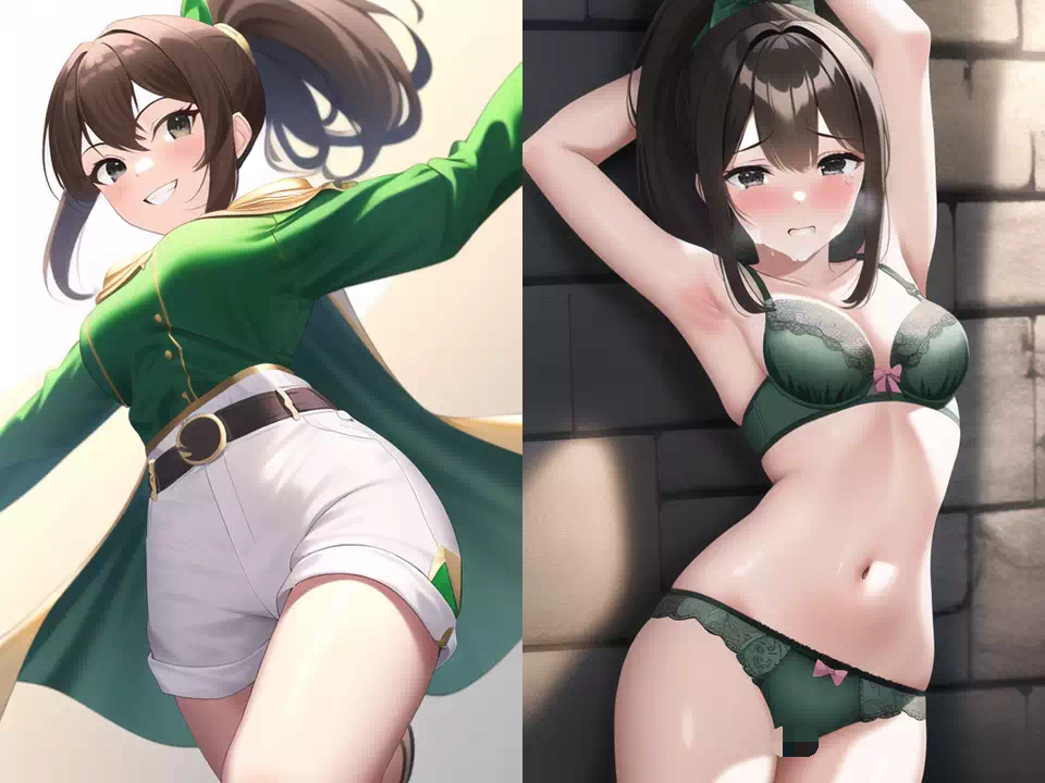 【AI】戦隊ヒロイン：健全絵と下着拘束を並べるとエロくなる説