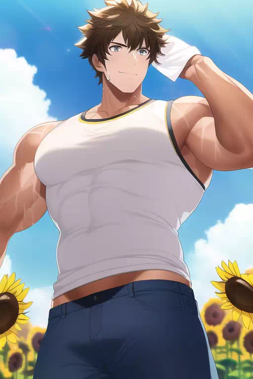 NovelAI ひまわり畑のイケメン男子