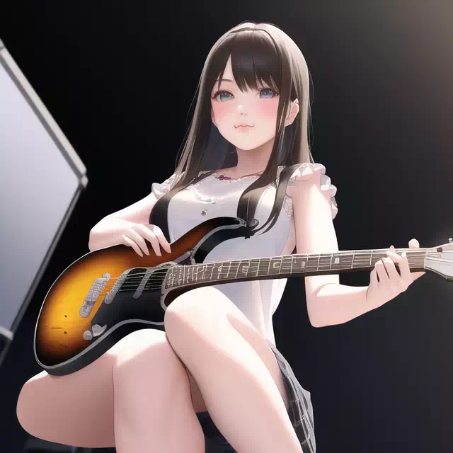She plays the guitar. ギター弾きの彼女
