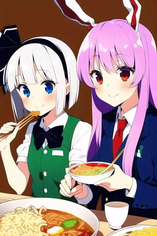 ちゃんと箸でラーメンとチャーハンを食べるうどみょん