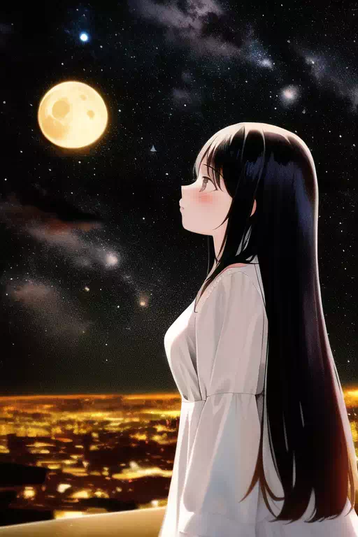 AI絵 夜空を見る女の子