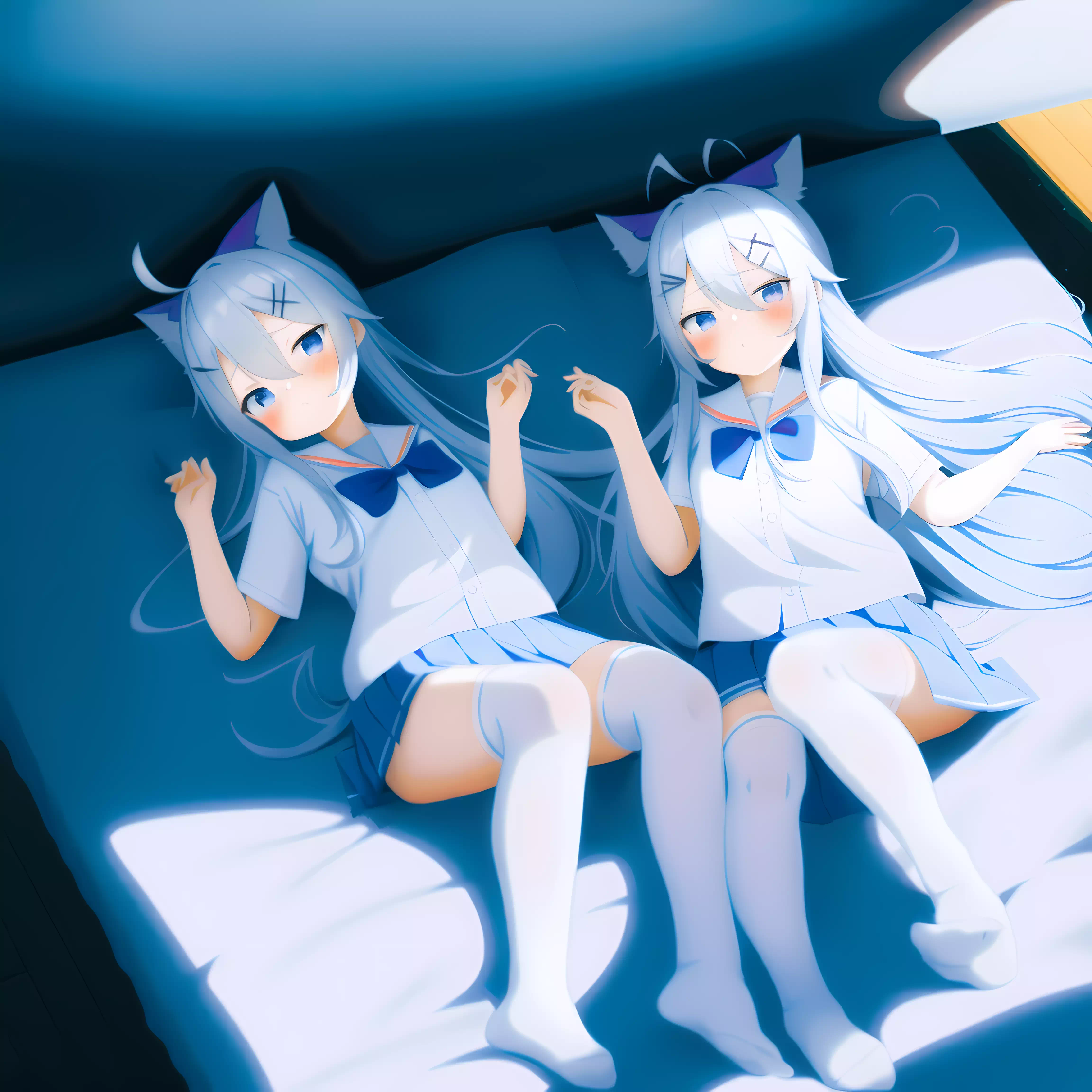 silver hair loli twins