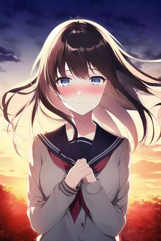 好きな人を見つめる儚げな表情の女の子 夕暮れ