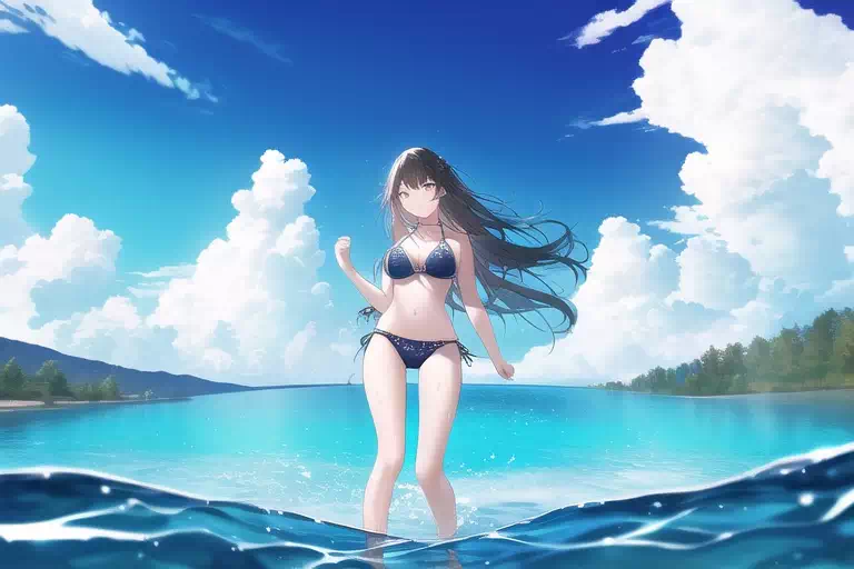 水着少女と湖水浴