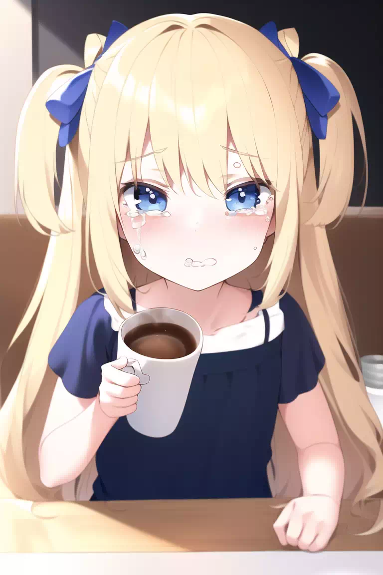 コーヒーを飲む金髪少女