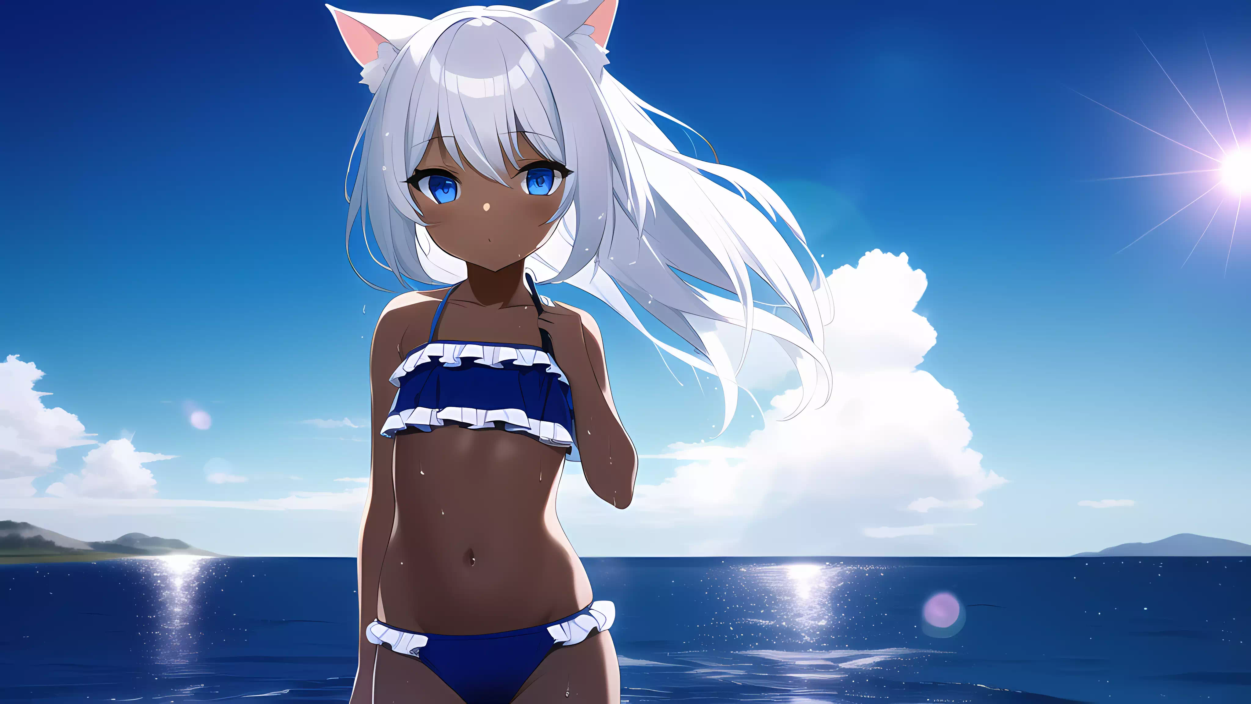 【NovelAI】空と海と猫耳褐色ビキニ女児