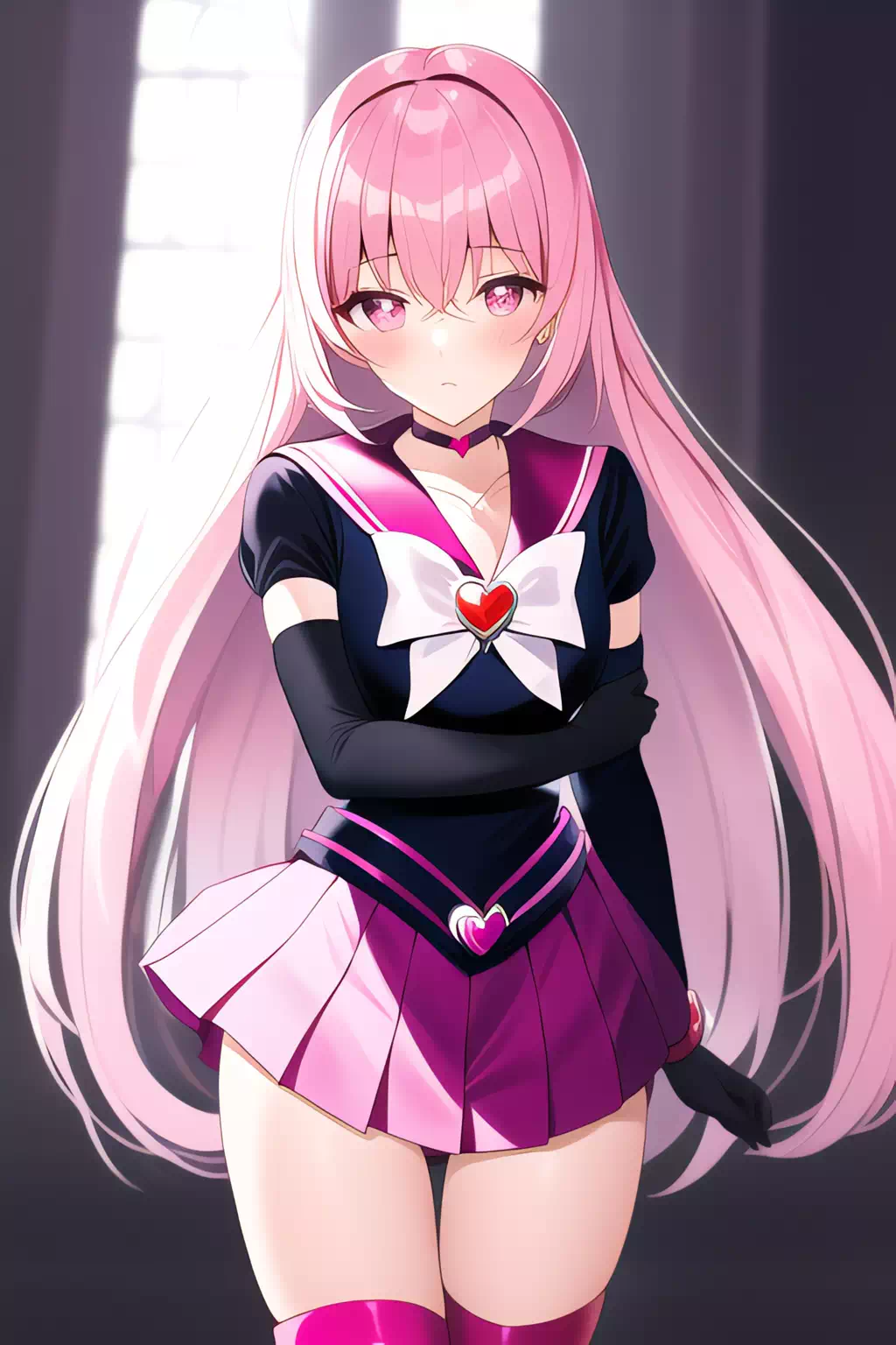 ピンク髪のダークセーラー戦士風