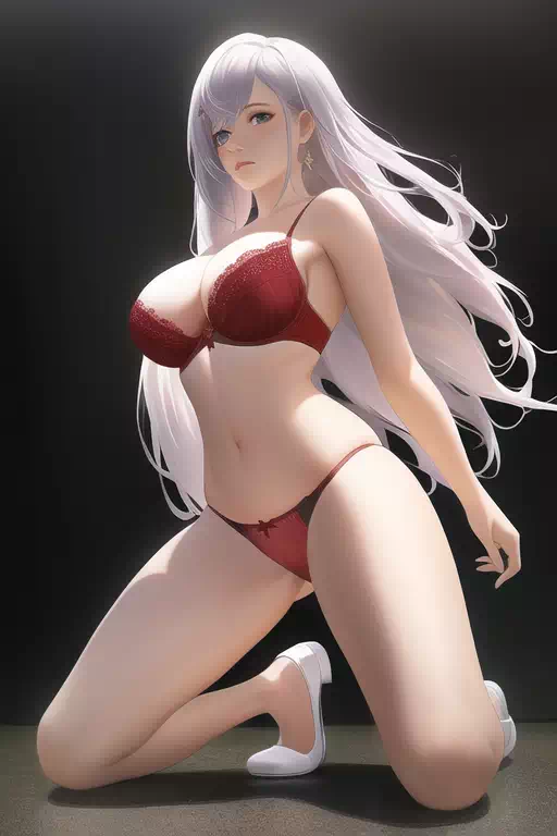 Novel AI 白髪　レッド　ロングヘア　下着　パンツ