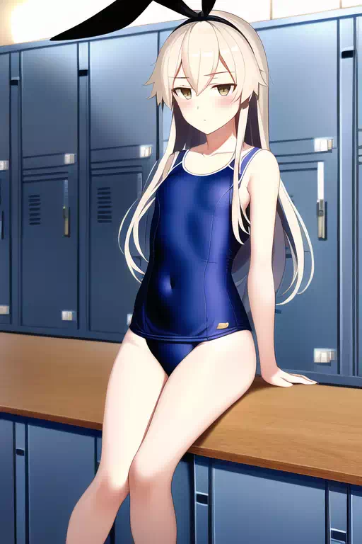 巨乳な艦娘たちを見ながらロッカーでちょっと拗ねてるスク水島風