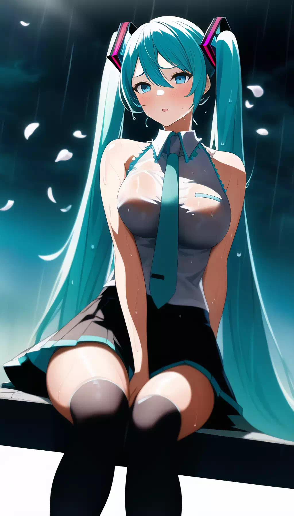 wet miku sitting on window3