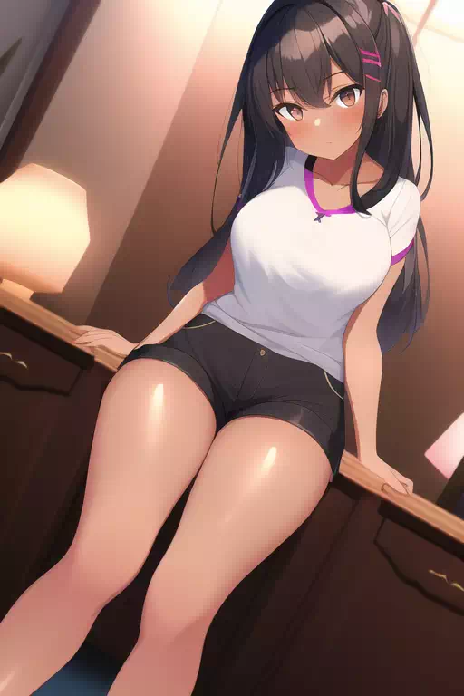 下からアングルのショートパンツ褐色女子