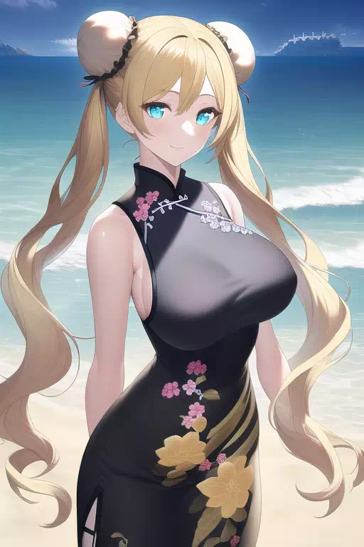 Twintail blonde chinese dress