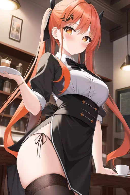 カフェで働くオレンジ色のヘアと雪の少女 23