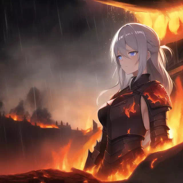 [AI／woman warrior in fire]