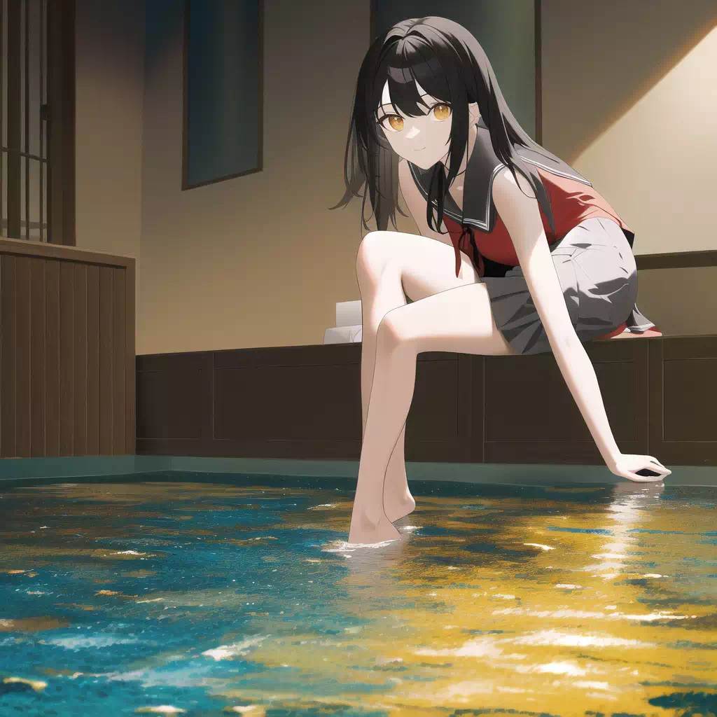 油絵みたいな水面に足をつける少女