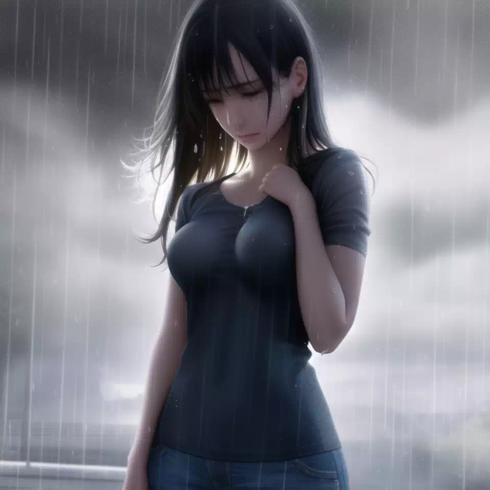 悲しむ雨の中の彼女