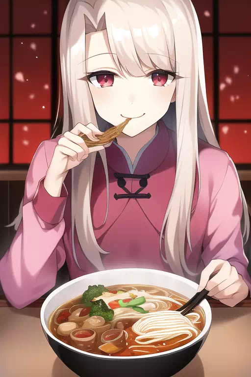 手掴みでラーメン??を食べるイリヤちゃん