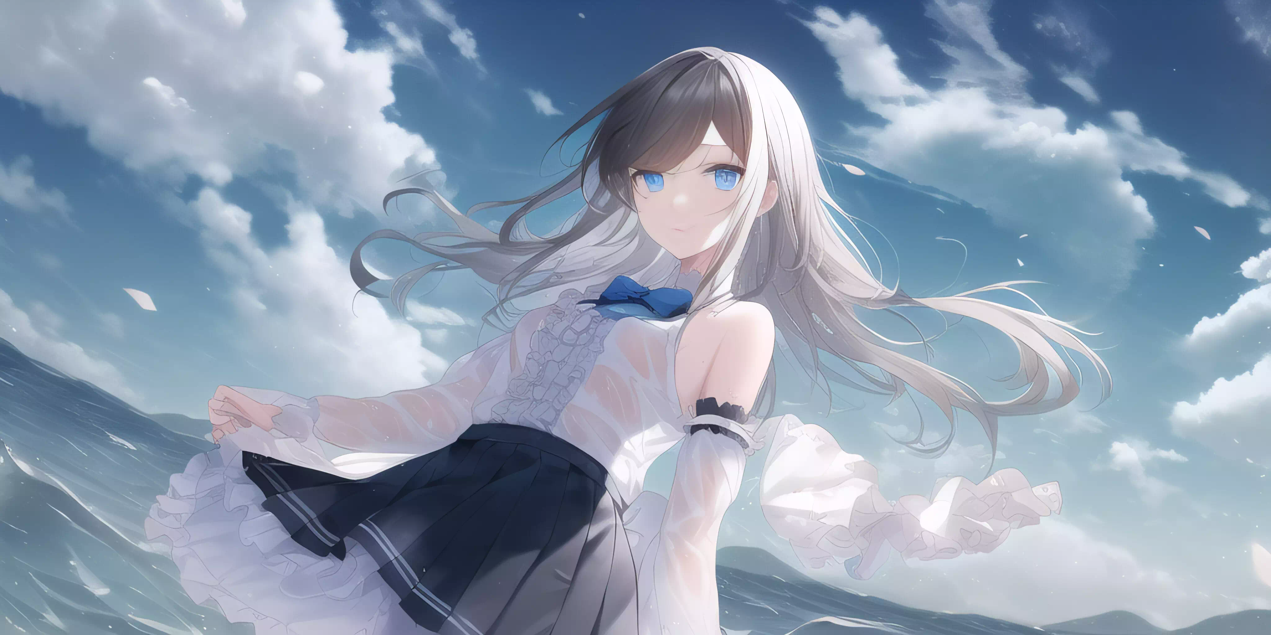 黒髪少女と水と風