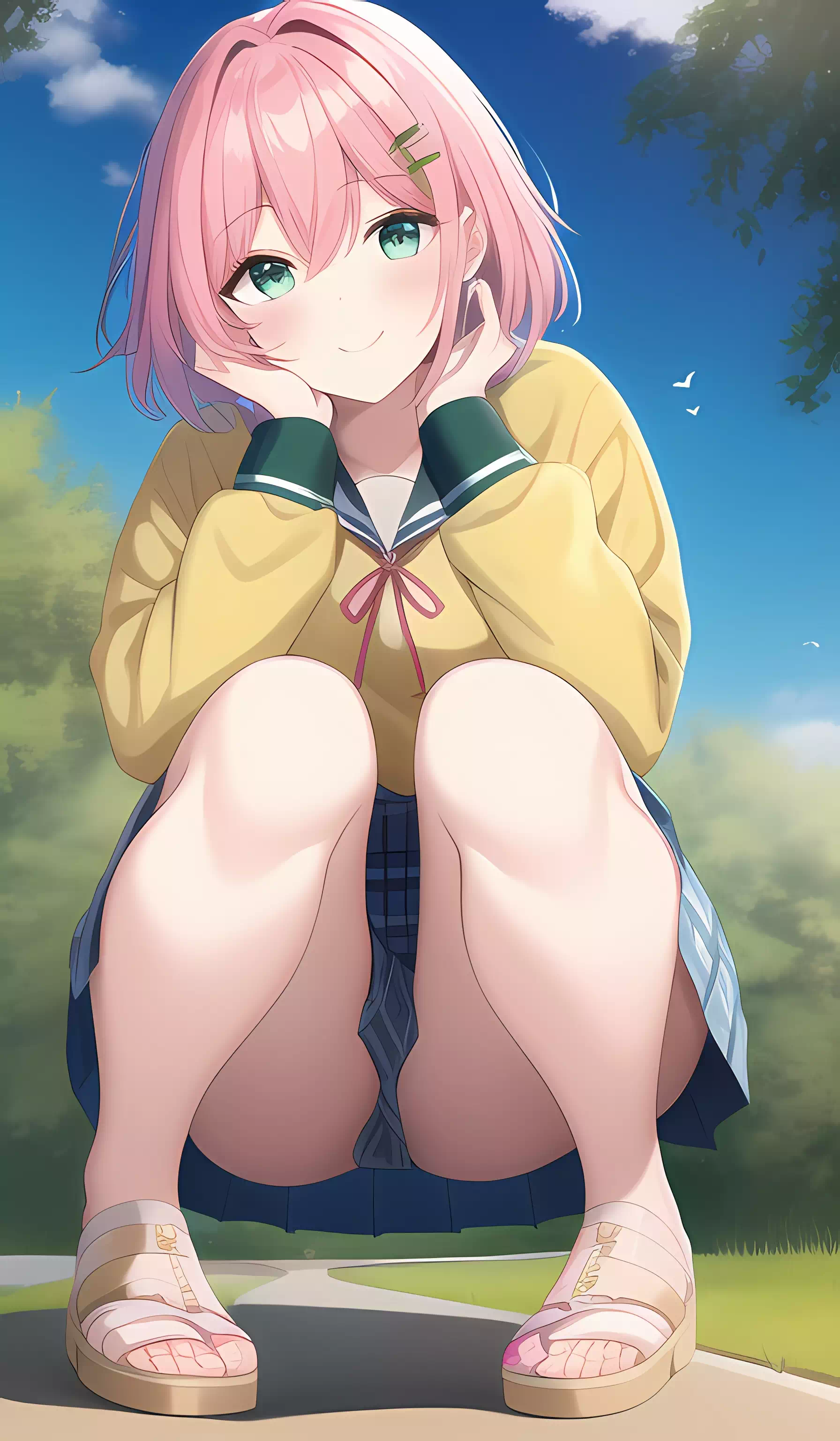 しゃがみ込む桃_まちカドまぞく