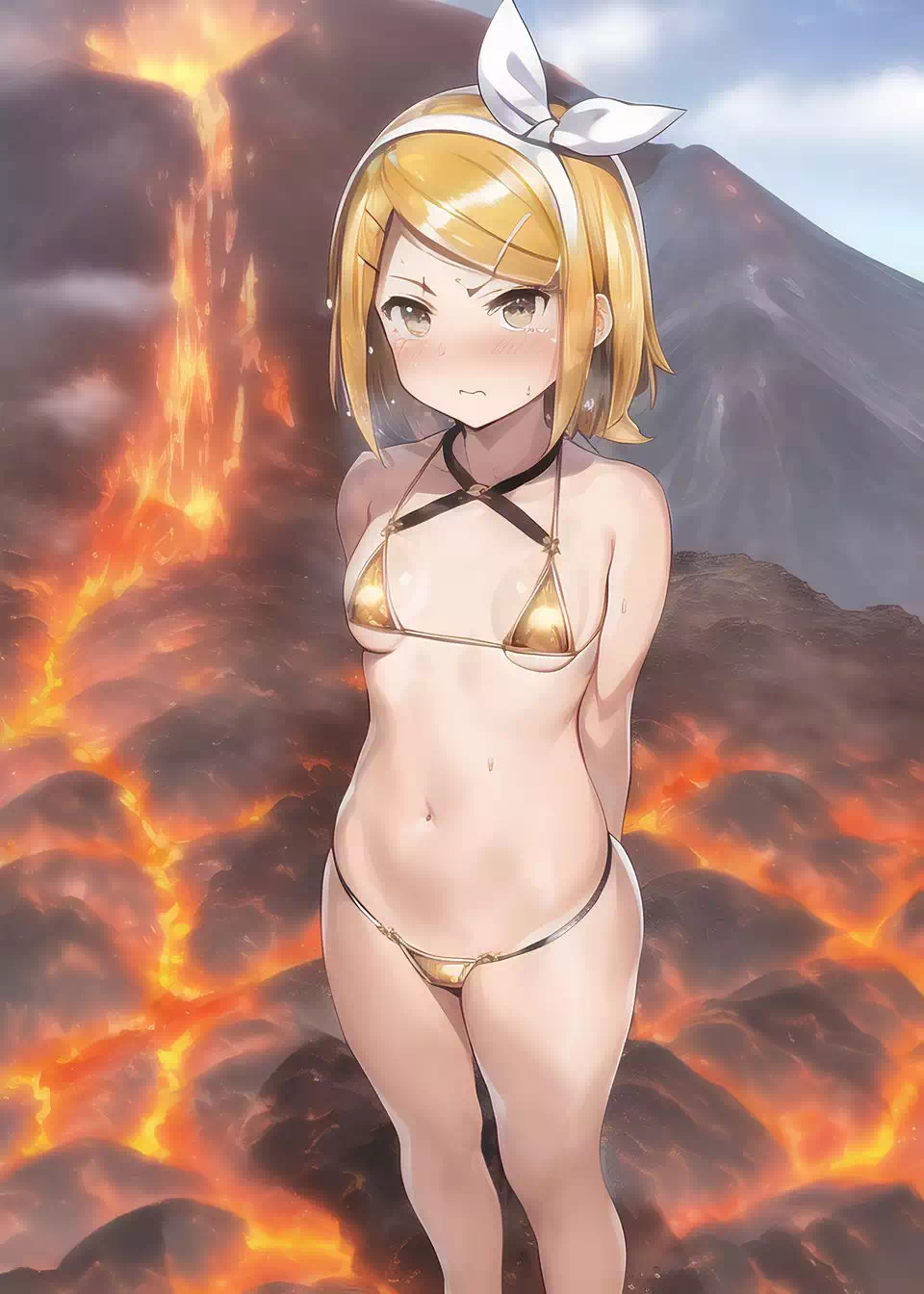 【AI絵】マイクロビキニリンちゃん in 火山