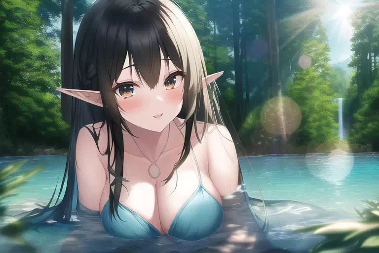 黒髪ロングのエルフ