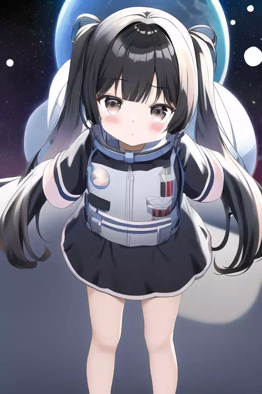 宇宙に立つ黒髪ツイテロリっ子