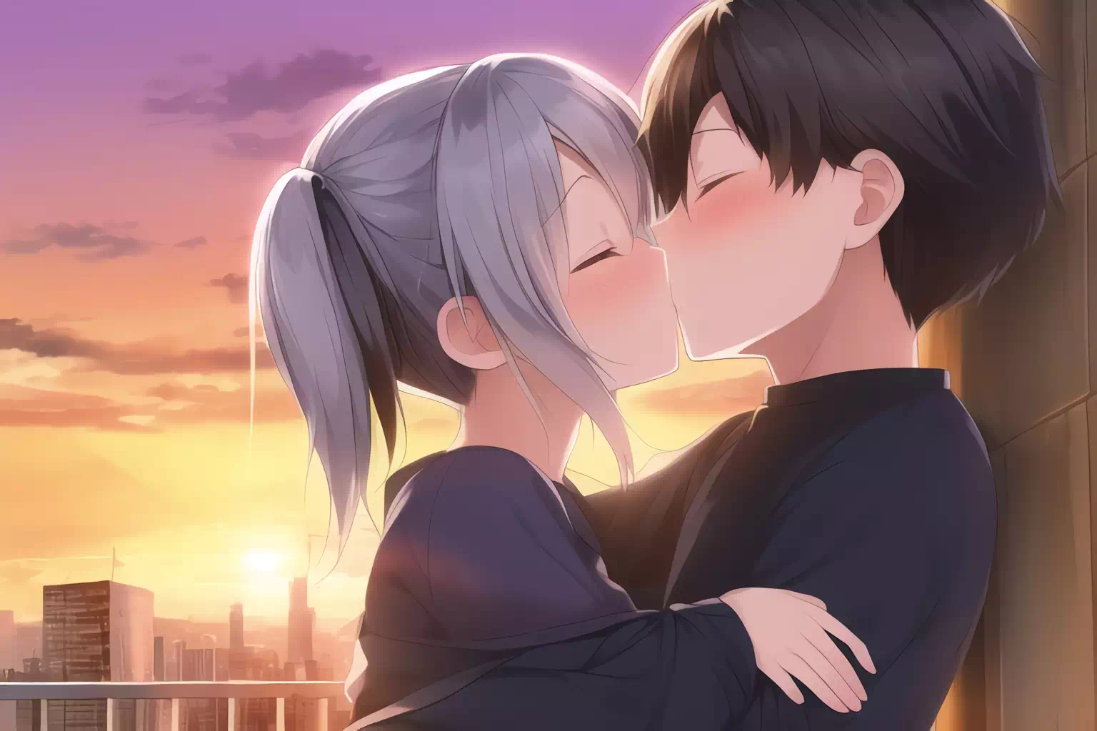[NovelAI]銀髪少女_キス