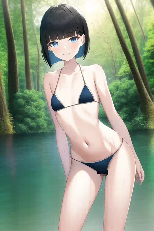 森の水浴び少女（水着編）