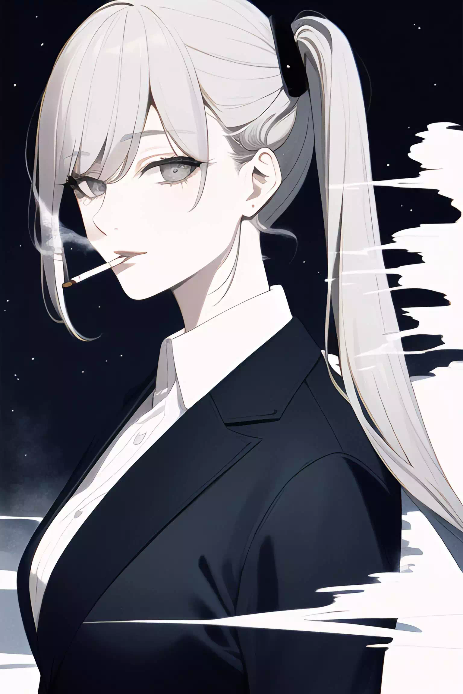 銀髪の女性　タバコ部門