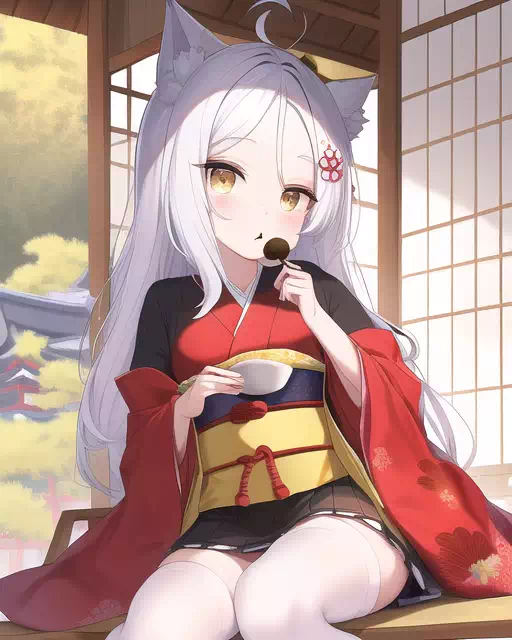 和菓子を食べる子珀ちゃん