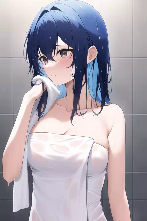 青髪ロング　バスタオル②