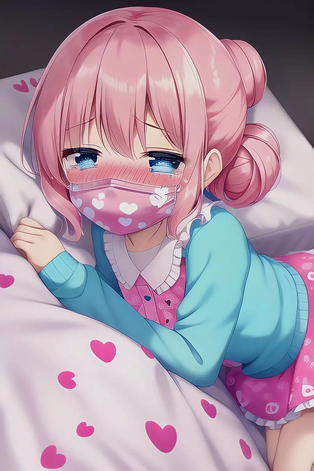 高熱を出したハートマスクのピンク髪少女
