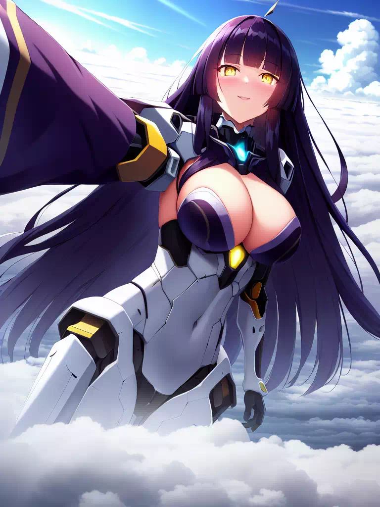 黒い髪の巨大娘
