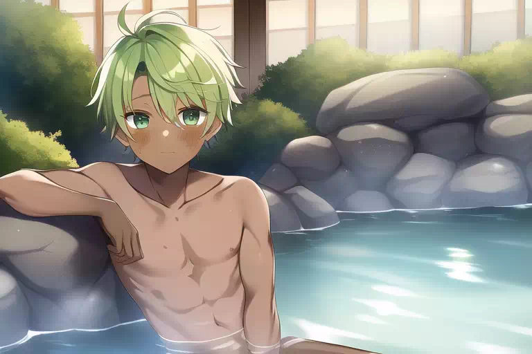 【Novel AI】温泉に入っている男子