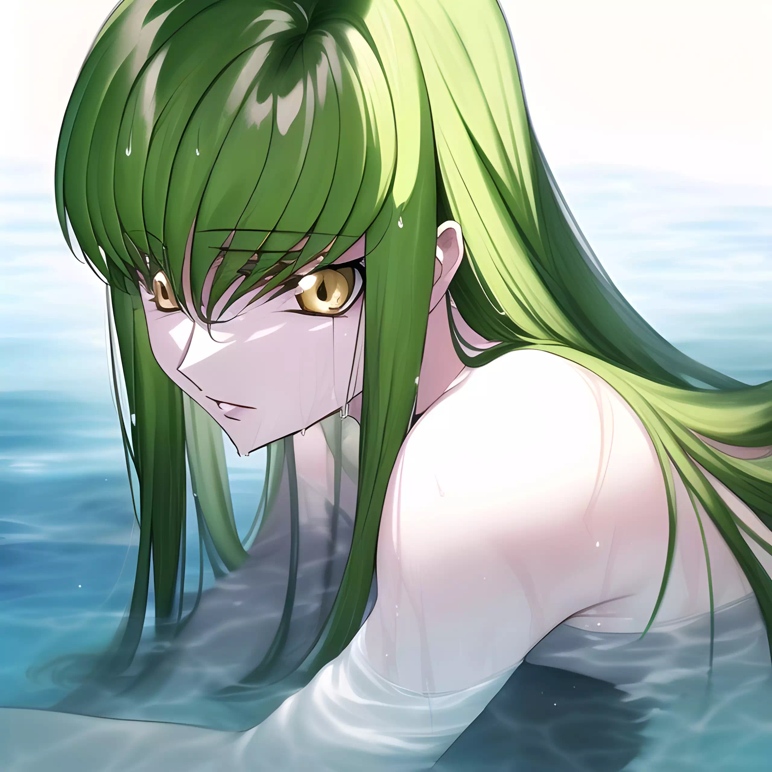 C.C. ,red bikini