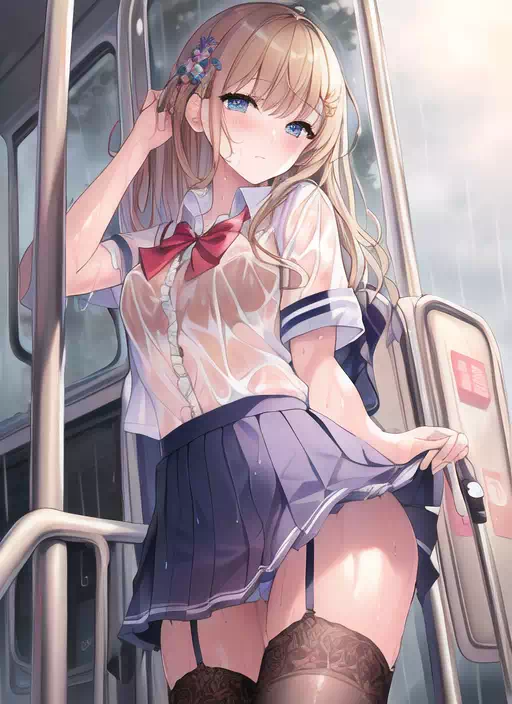 濡れ透け登校バス