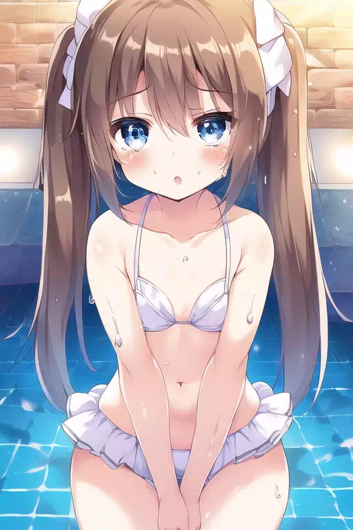 NovelAI ロリ 白ビキニ 黒髪ツインテール