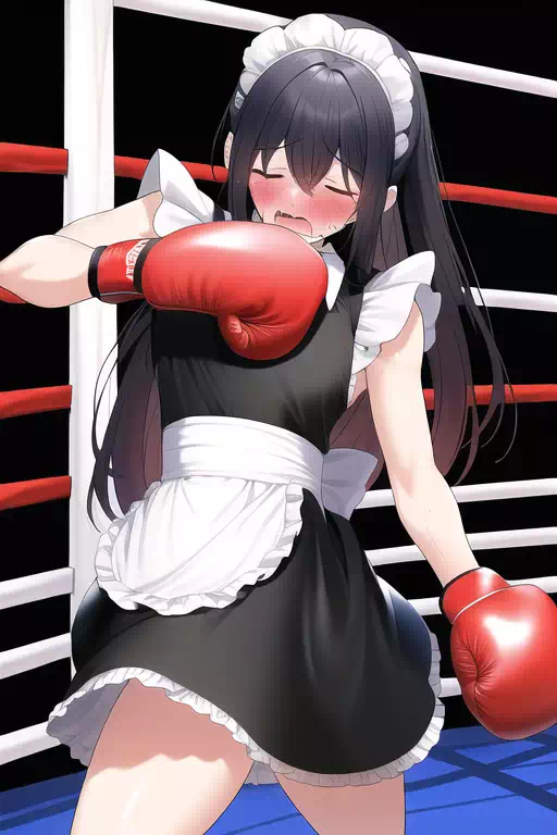 ボクシングで苦戦するメイドさん