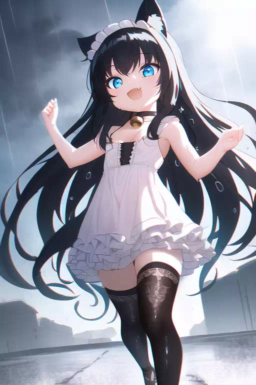 雨ではしゃぐ夜珀ちゃん