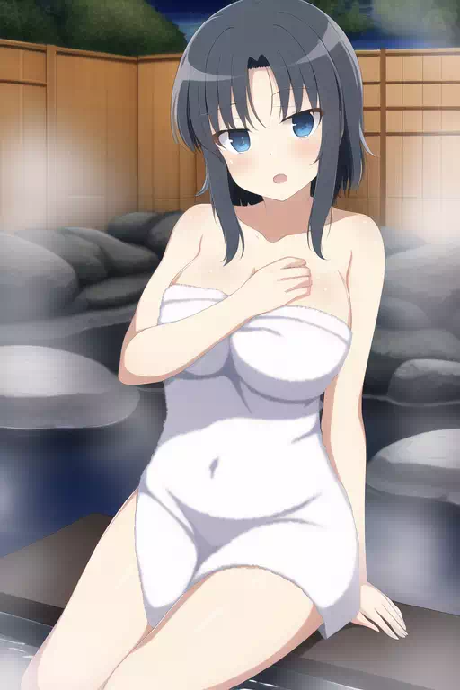 雪泉　温泉でバスタオル